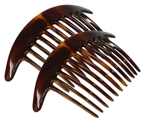 Parcelona French Tapered Edge 11 Teeth Side Hair Combs for Women & Girls (2Pcs)