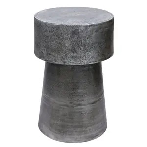 Vintage 23.6 Inch Accent Side Table, Round Top, Antique Silver Cast Aluminum Drum Base By The Urban Port