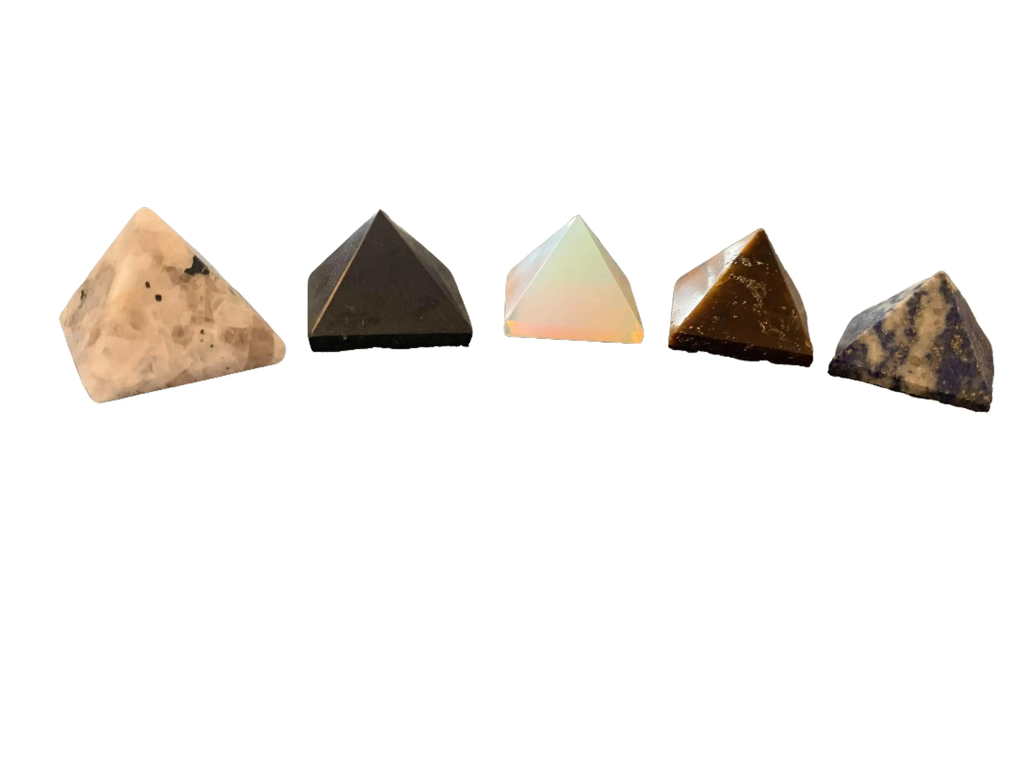 Mini natural crystal pyramids - black onyx - tigers eye -  lapis lazuli - rainbow moonstone - opalite
