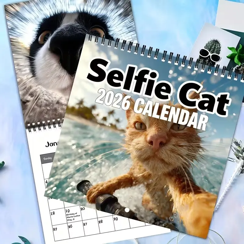 December Thick Coated Paper, Spiral Double-sided Printing, 1pc, 2026 Wall Calendar, Cute Cat Calendar, 12 Different Exquisite Patterns with Cat Illustrations, 2026 Wall Calendar, 12-month Monthly Planner, the Perfect Gift for Family and Friends, Also