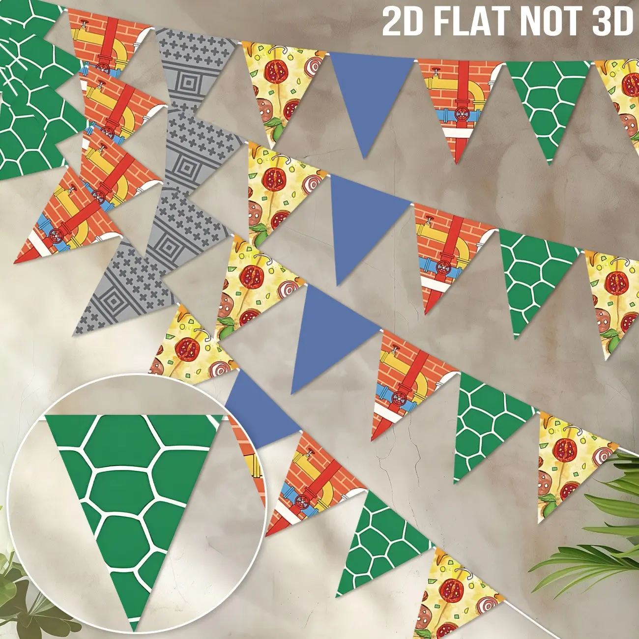 Turtle Hero Birthday Party Pennant Banner, Decorative Banner, Triangle Bunting, Ninja Turtle Inspired Party Decorations, Turtle Themed Party Supplies for Kids, Decoration Banners