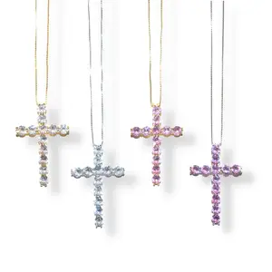 Pure Cross Large Statement Pendant with CZ Stones 18k Gold/Platinum Plated Copper Alloy Water Resistant Adjustable Chain Necklace