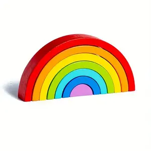 Rainbow Arch Bridge Wooden Building Blocks, Educational Toy, Montessori Learning, Creative Color Shape Matching Puzzle, Shape Sorter