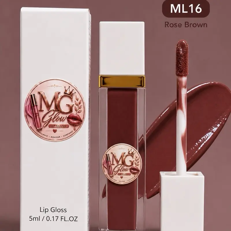 MG Glow Lip Gloss – ML16 Rose Brown | High Shine | Non-Sticky | Long Lasting Creamy It Berry