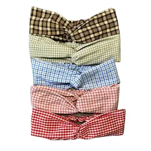 Handmade Gingham Headband, Wide No Slip Headband for Women with Elastic Band