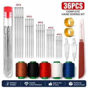 36PCS Multi-Purpose Sewing Tool Set, Stainless Steel Hand Sewing Needles Kit with Thread and Threader, DIY Hand Repair Sewing Supplies