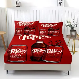 3-piece set of red Coca Cola Love in the Air series patterned bed sheets, including 1 bed sheet and 2 pillowcases. The anti slip dust cover is suitable for bedrooms and is suitable as a birthday gift for girls