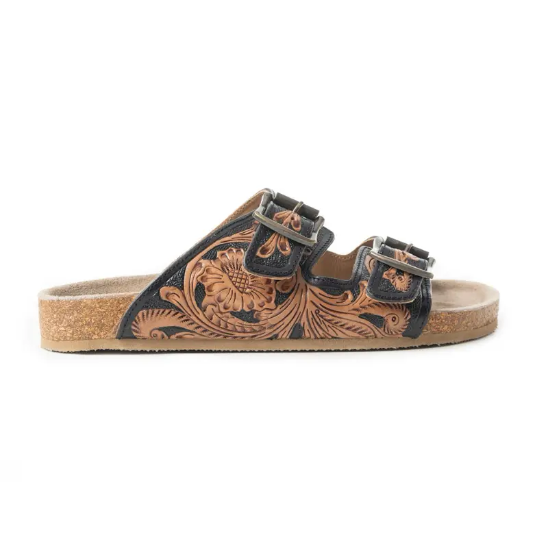 MYRA Falling Feather Sandals In Brown And Black 12003 Women's Footwear with Adjustable Straps and Comfortable Design - Walking Shoes