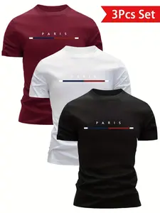 Men's Tie-Dye Striped Short Sleeve Fitted T-Shirt Set, Quick-Dry Breathable Sweat-Absorbing Casual Summer Round Neck Design Fabric