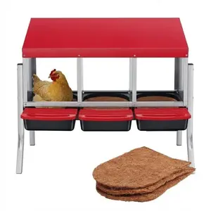 Chicken Nesting Box Set with Zinc Alloy Egg Laying Box, Plastic Handle, and Soft Pad - Roll Away Nest Box, Egg Collector, Galvanized Nesting Box, Ventilated Nest Box 3 - Slot - Upgraded Version with Legs