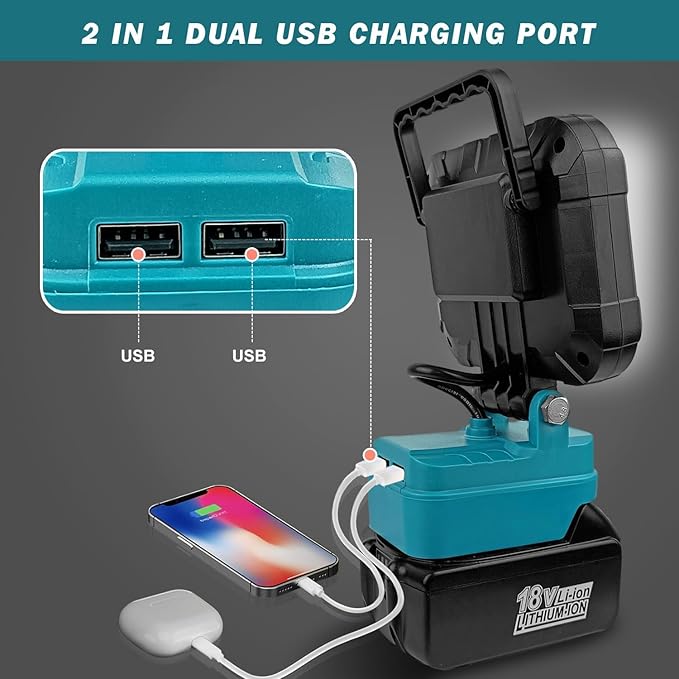 Rechargeable wireless LED portable work light, handheld lamp, semi-recessed installation, with two brightness levels. Suitable for decoration, car maintenance, outdoor fishing and emergency lighting (battery not included)