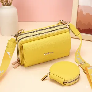 BAELLERRY Women's Adjustable Crossbody 2-in-1 Convertible Korean Style Wallet Set - Double Zipper PU Leather Crossbody Bags for Women with Coin Pouch, Fashion Double Zipper Purse