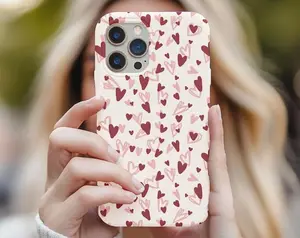 Heart iPhone Case Valentines Day Phone Case Cute Pink & Red Hearts Phone Cover Romantic Love Aesthetic Case Gift for Her