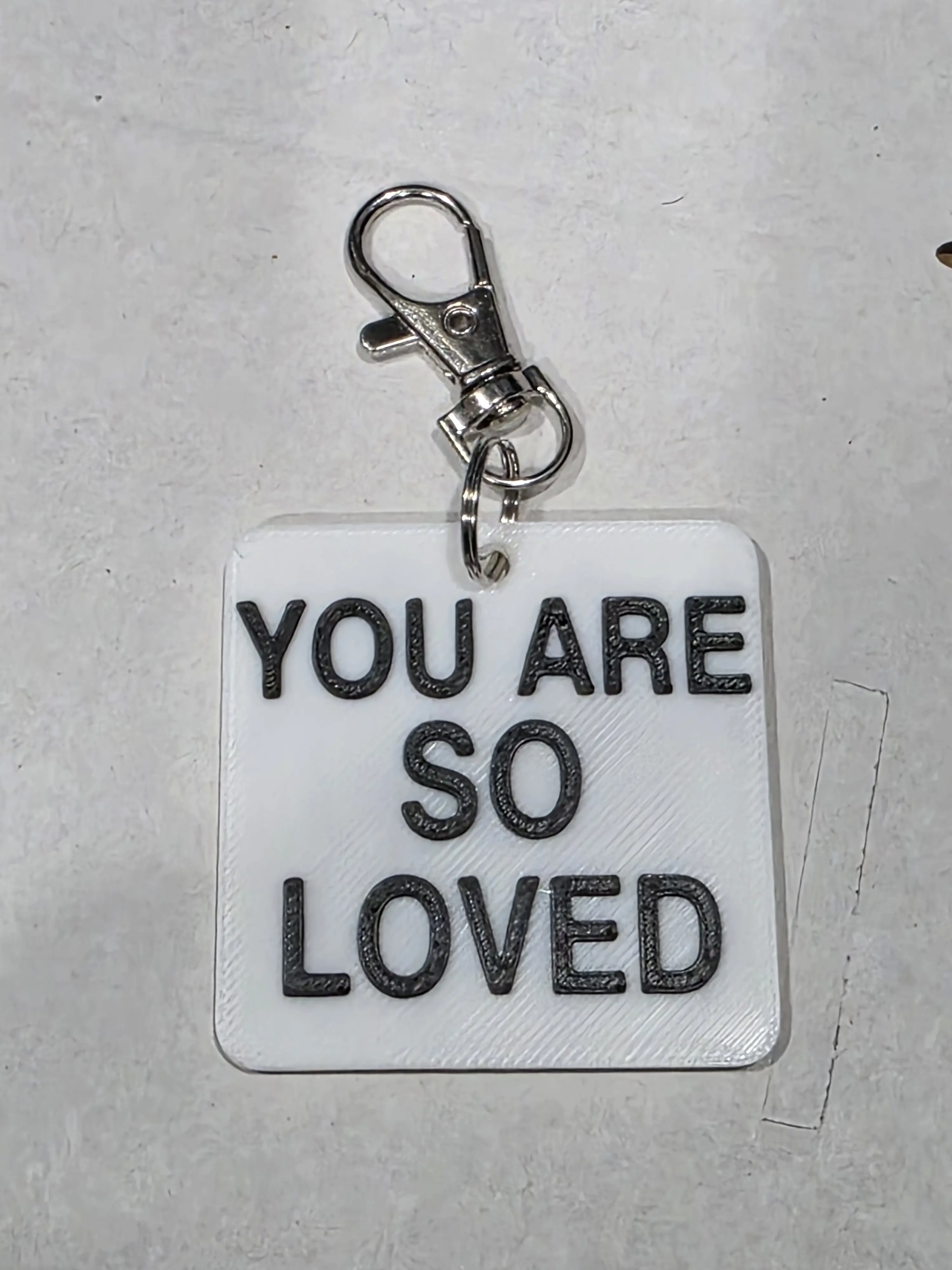 3D Printed Costume Jewelry Keychain Pendant - Silver-Tone Hook, Black PLA Print Lettering, Stylish Keyring - Ideal Gift for Loved Ones, 3D Printed Keychains