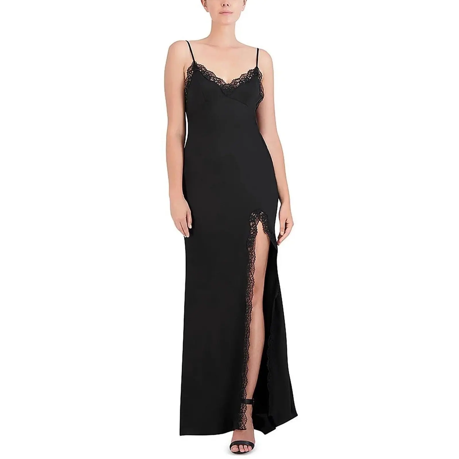 BCBGMAXAZRIA Womens Lace Trim Open Back Formal Evening Dress Gown, Size 8. NWT
