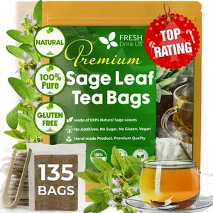 【FreshDrinkUS】 Premium 135 Sage Leaf Tea Bags, 100% Natural & Pure from Sage Leaves. Loose Leaf Sage Herbal Tea. Made with Natural Material Tea Bags. No Sugar, No Caffeine, No Gluten, Vegan.