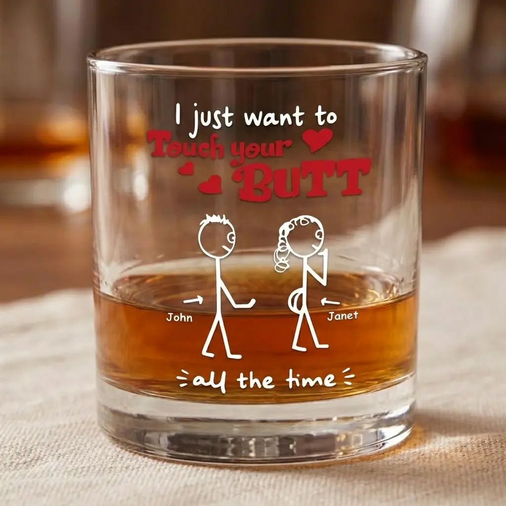I Just Want to Touch Your Butt Personalized Glass, Custom Long Distance Friendship Whiskey Glass, State to State Engraved Bourbon Glass, Personalized Gift for Best Friend, Rocks Glass, Friendship Gift, Birthday Gift, Barware Decor