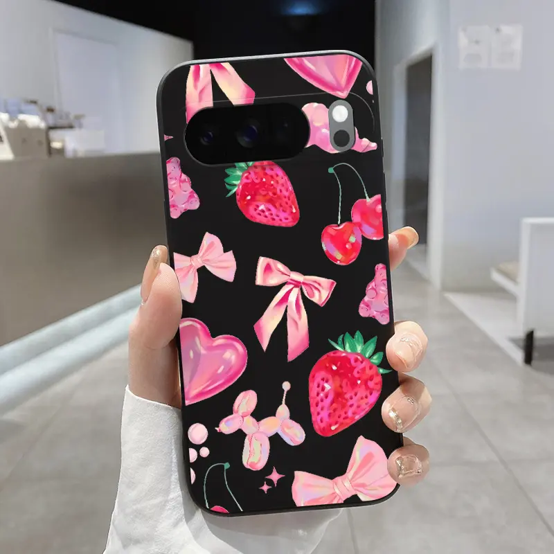 Rounded Edge TPU Phone Case for Google Pixel 10 9 XL 8 7 Pro A Sweet Pink Fantasy Pattern Drop Protection Shockproof Soft Liquid Silicone Smartphone Cover