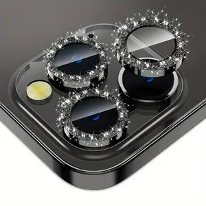 Glitter Black Tempered Glass Protective Camera Lens Protector with Metal Ring - Ultimate Protection for Your iPhone 16 Pro Max Camera