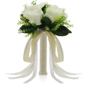 Wedding Bouquets for Bride, Small Bridal Flower for Bridesmaid, Artificial White Toss Rose