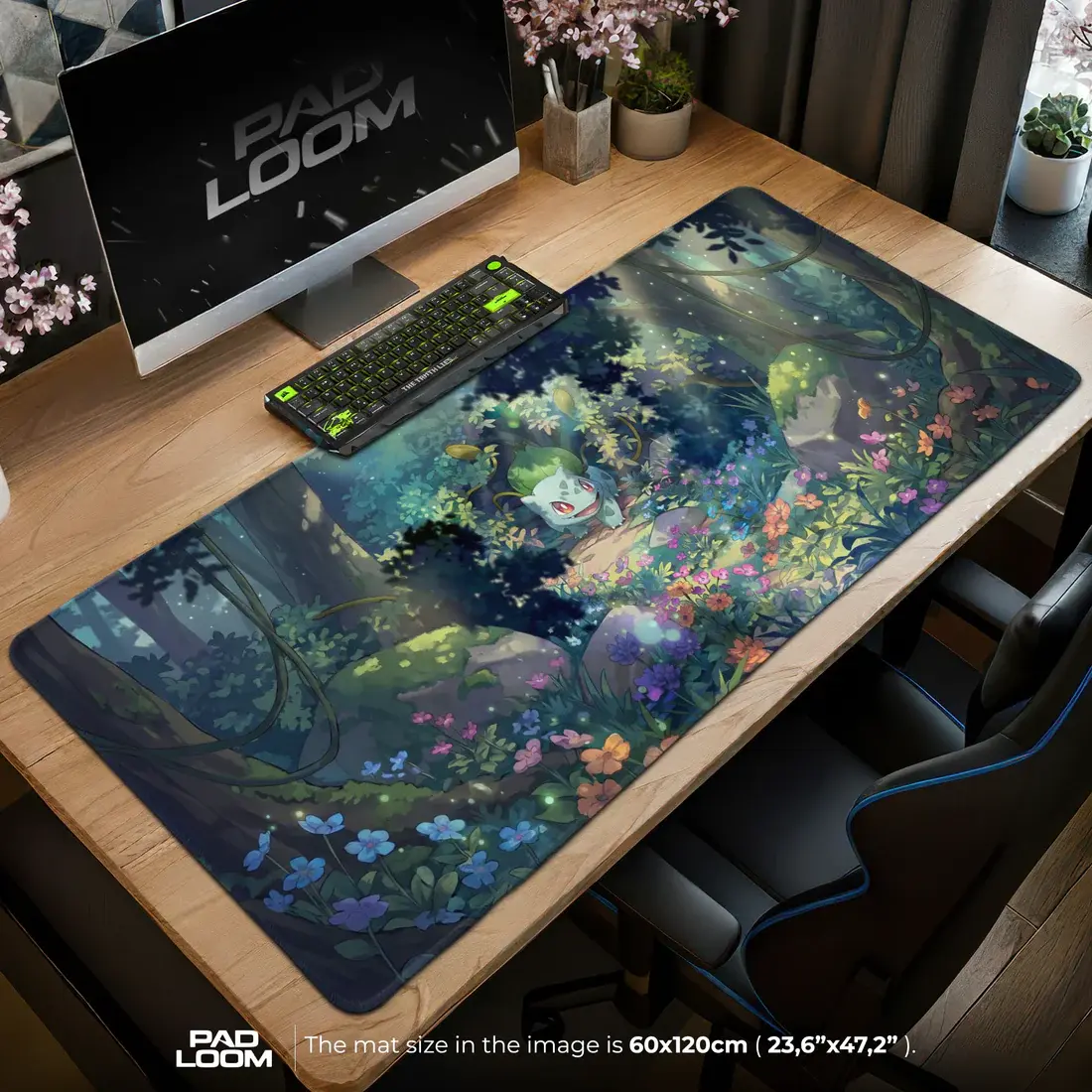 PKM Cute Buulbaasauur Jungle Path Gaming Mouse Pad Playmat Anime Play Mat TCG, Deskmat & Mousepad
