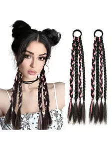 2 Pcs Synthetic Hair Ponytail Braids, Colorful Punchy Braid Design, Low Maintenance Twin Tail Hairstyle, Long Twisted Bun Style