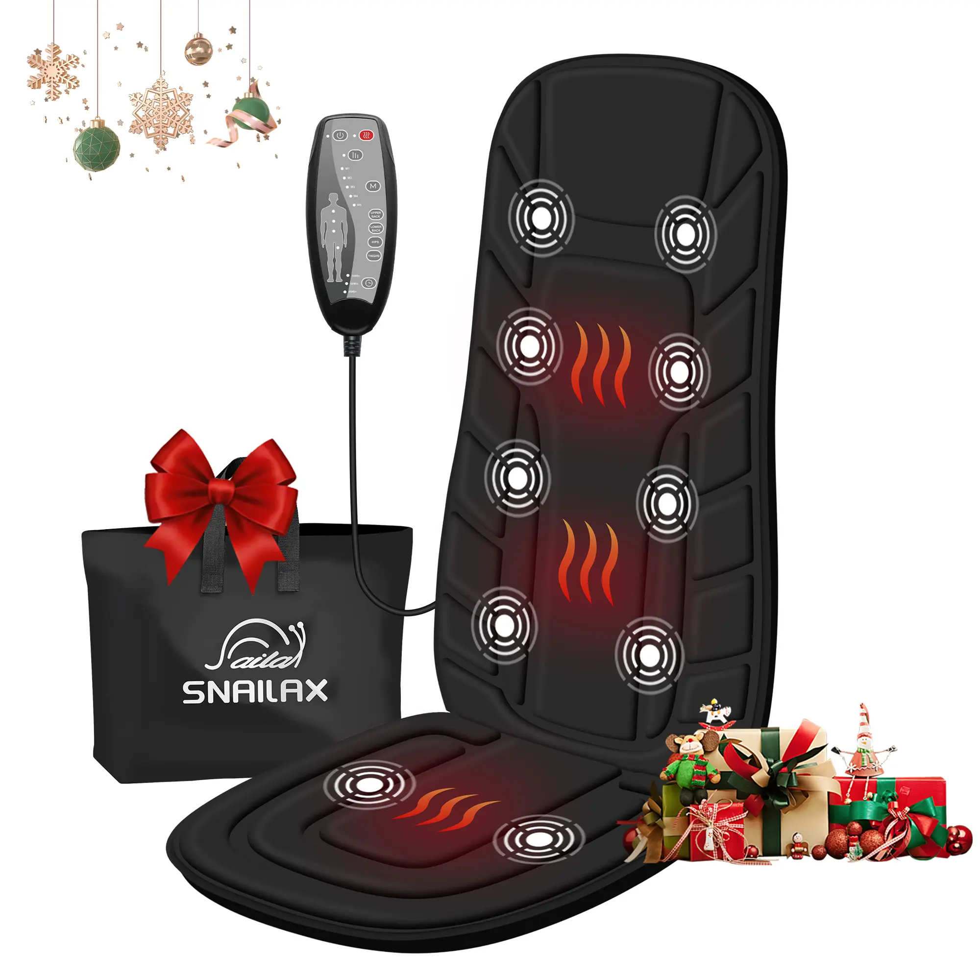 Snailax Heated Vibration Seat Cushion, Portable Back Massager Pad for Office Chair with 10 Motors, 5 Modes, 3 Intensities & 2 Heat Levels for Muscle Relaxation, Gift for Adults, Intensity