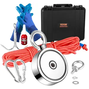 VEVOR Magnet Fishing Kit,  1200lbs Pulling Force Double Sided Fishing Magnets, 2.95inch Diameter Magnet with Rope, Grappling Hook, Gloves, Waterproof Case, Threadlocker, Eye Bolt, for Fishing