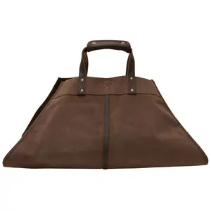 Brown - Wax Canvas Log Carrier Indoor/Outdoor Firewood Bag Great for Campfires and Fireplaces