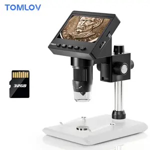 TOMLOV DM4S Digital Microscope DM4W Coin Microscope with Weighing Scale | 4.3" LCD Adult Scope, IPS Screen, 1000x Magnification, with 8 LEDs, PC View, Windows Compatible (32GB microSD Card Included)