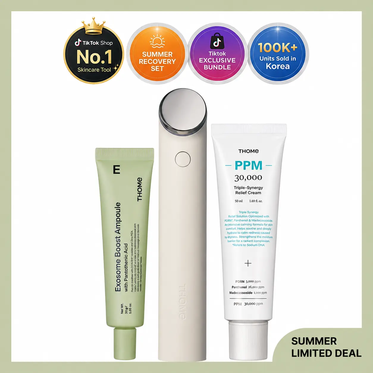 [Limited-Time Bundle][THOME] Summer Recovery Set l 3-Step Calming Glow Ritual — Device + Exosome Ampoule + PPM 30,000 Relief Cream