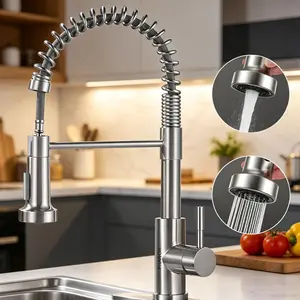 SummerVibes  Brushed Nickel Kitchen Faucet with Pull Down Sprayer, Modern Single Handle Sink Faucet, Compact Design, Fits 1 or 3 Hole Installation