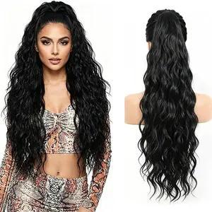 Long Wavy Claw Drawstring Ponytail Extension, 26 Inch Curly Heat Resistant Synthetic Fiber Thick Fluffy Natural Looking Clip Ponytail Hairpiece for Black Women, Daily Party Wedding Dating Dance Cosplay Halloween Costume Gifts