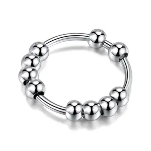 New Hot Selling Anti Anxiety Stress Ring for Men and Women with Beaded Rotating Fingertip Gyroscope Ring Fashion Handwear