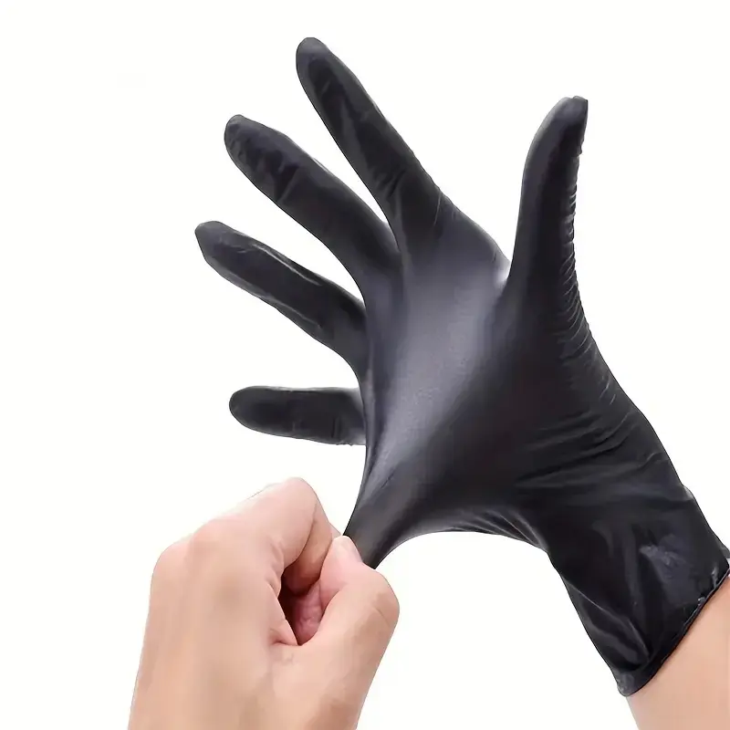 100pcs Heavy Duty Nitrile Gloves, 6mil Nitrile Material, Black Disposable Waterproof Latex-Free Powder-Free Pet Hair Remover with Reusability for Industrial Auto Repair, Home Care Cleaning