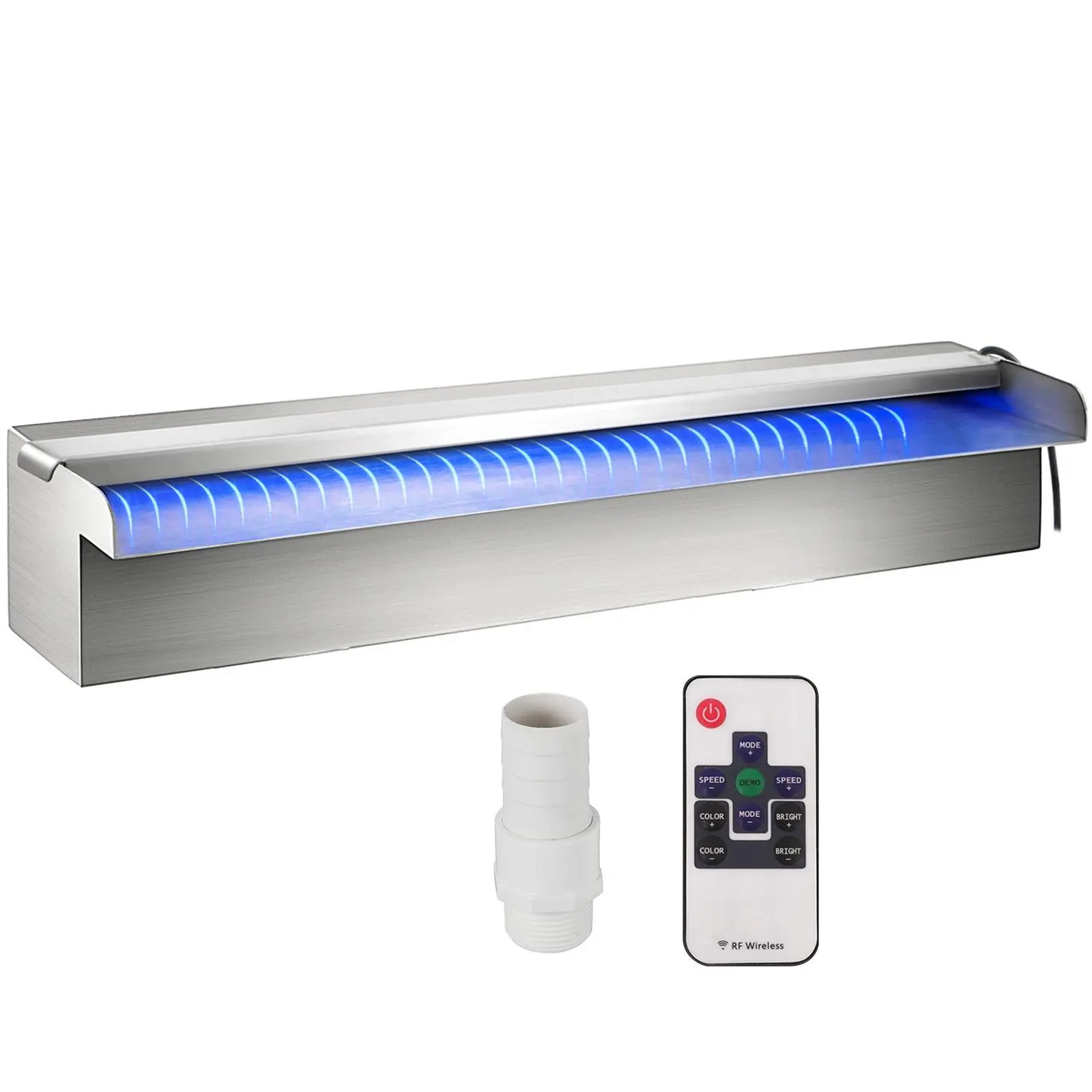 【SummerFinds】VEVOR Pool Fountain Stainless Steel Pool Waterfall 11.8\" x 4.5\" x 3.1\"(W x D x H) with LED Strip Light Waterfall Spillway with Pipe Connector Rectangular Garden Outdoor