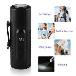 Portable USB fan with cooling function. 20000RPM brushless motor, 5000mAh ultra-long battery life, LED light, 5 wind speed settings. Can be clipped to a belt, neck, or desktop. Suitable for indoor and outdoor construction sites, camping trips, etc.