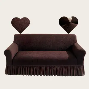 Elastic Sofa Cover Set, Stretchy Polyester Fabric, Coffee Color, Easy Wash & Reusable, Fits Single/double/triple/four-Seat Sofas, Washable Sofa Slipcover