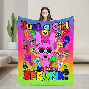 Sprunki game themed blanket - cartoon characters and "Girls who love SPRUNKI" text, suitable for bedroom, camping travel shawl