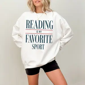 Reading Is My Favorite Sport Sweatshirt , Book Lover Gift , Cozy Bookworm Crewneck , Funny Quote Oversized Pullover for Readers