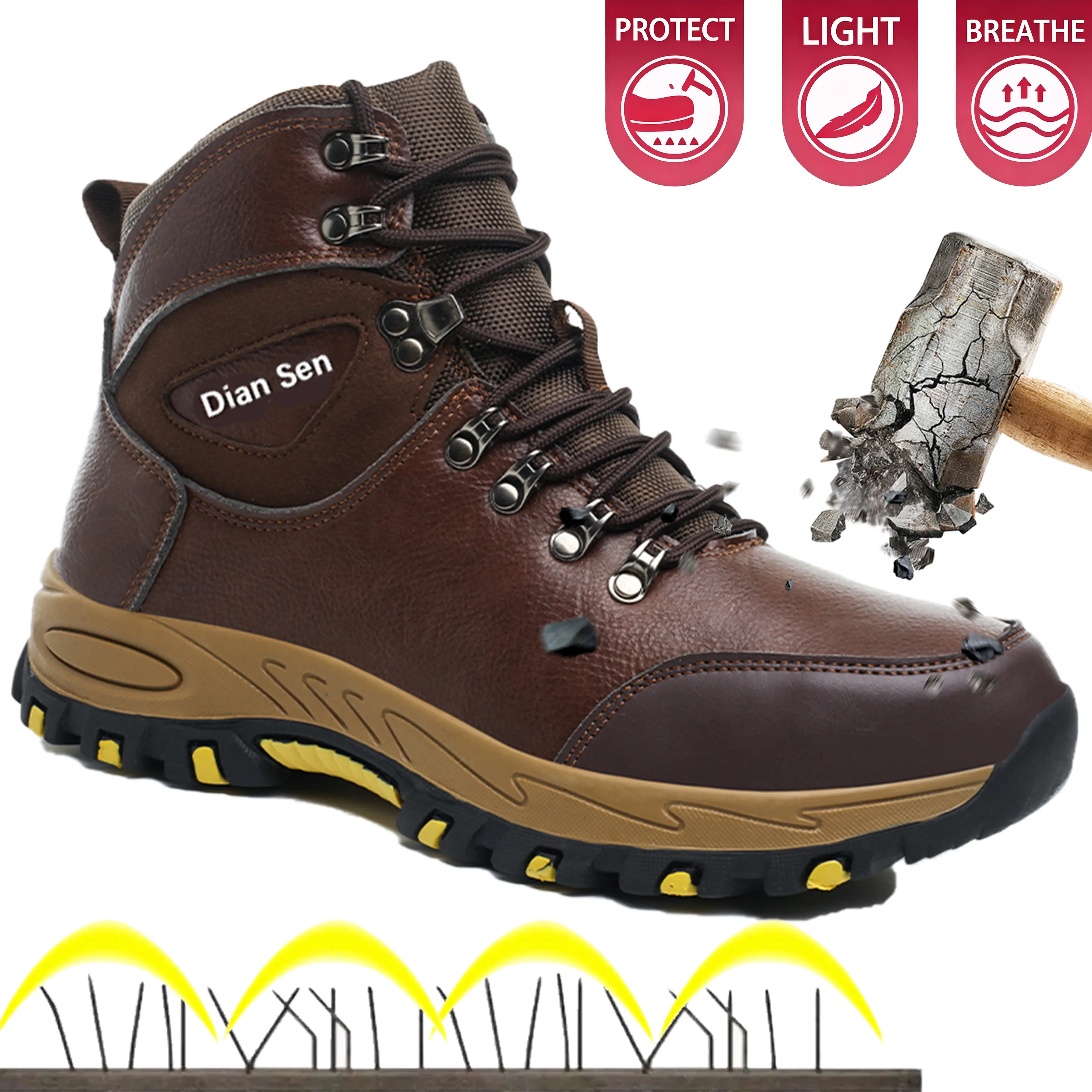 Men's Steel Toe Work Boots, Lightweight Breathable Mesh Safety Shoes with Puncture-Resistant Kevlar Midsole for Construction & Outdoor Work, Shoe, Walking Shoes