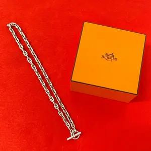 Pre-owned HERMÈS Sterling Silver 925 (Ag925) Small Leather Goods Hermes Chaine d’AncreTPM Silver Necklace