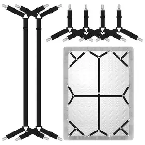 LMMAKE 6-Pack Adjustable Crisscross Fasteners Clips, Durable Bedding Accessories for Mattress Corners, Bed Sheet Grippers, Black