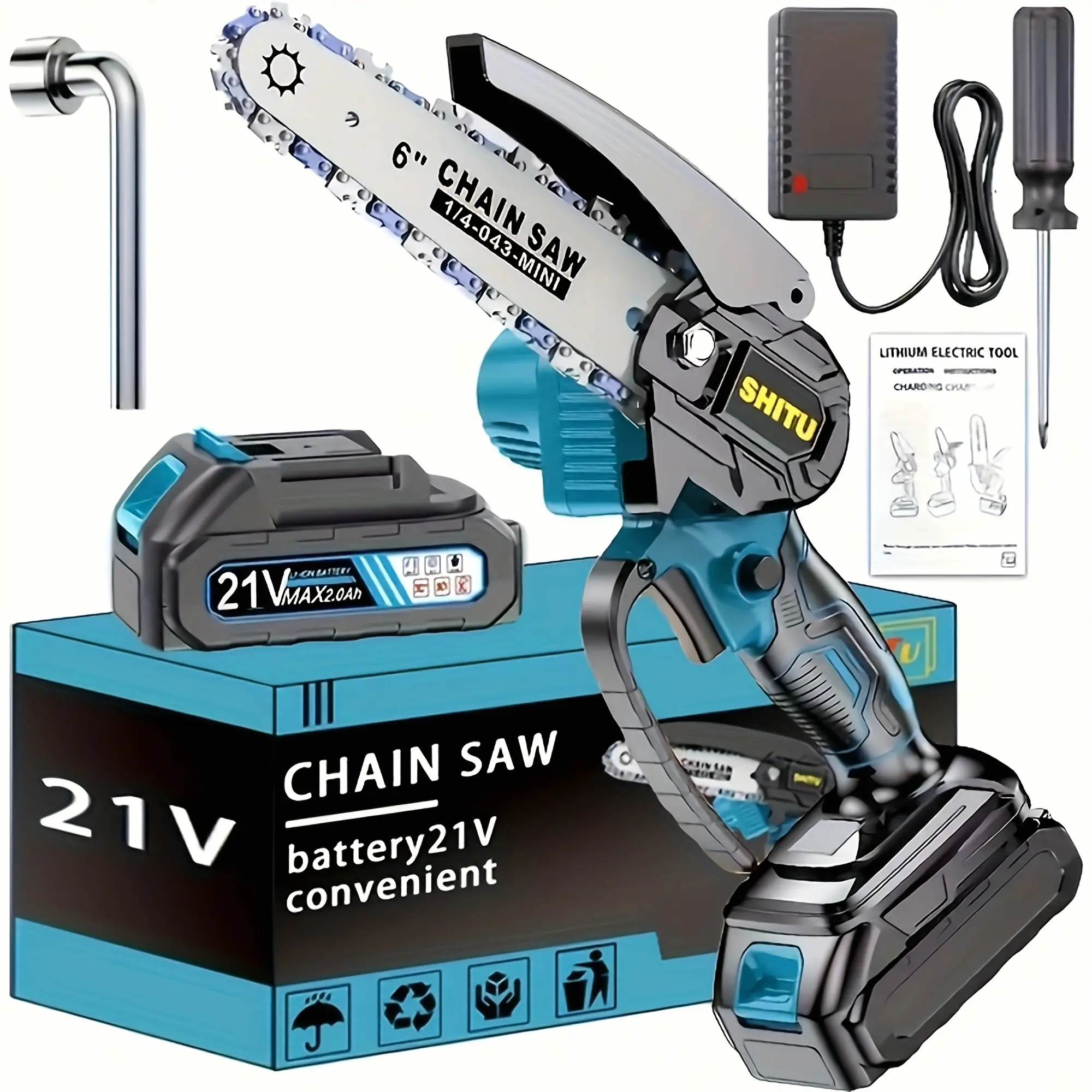 Mini Cordless Chainsaw, Lightweight & Portable Handheld Electric Tree Cutter with Splash Guard, Security Lock, Optional Rechargeable Battery, and Safe Trimming for Quick Cutting of Tree Branches, Courtyard, Household, and Garden, Gifts for Men