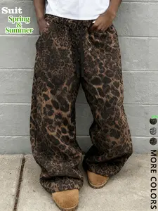 Unisex Y2K Apparel Spring/Summer All-Over Leopard Print Trendy Pants, Relaxed Fit, Drawstring Waistband, Comfortable and Casual Design, Everyday Relaxed, Stylish and Sexy Leopard Print Pants, Suitable for streetwear, Y2K style, hip-hop, campus, commuting,
