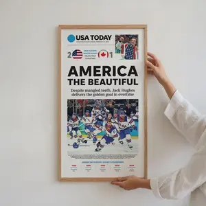 Team USA 2026 Hockey Gold Front Page Unframed Paper Poster - Artistic Sport Print, Multi-Size Home Decoration, Room Wall Photo, Gift with Shipping Tube