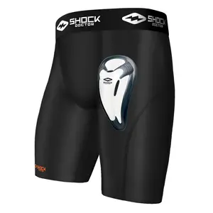 Shock Doctor Core Compression Short with Bio-Flex Cup - Four-Way Stretch & Chafe-Free Flatlocks Athletic Bottoms