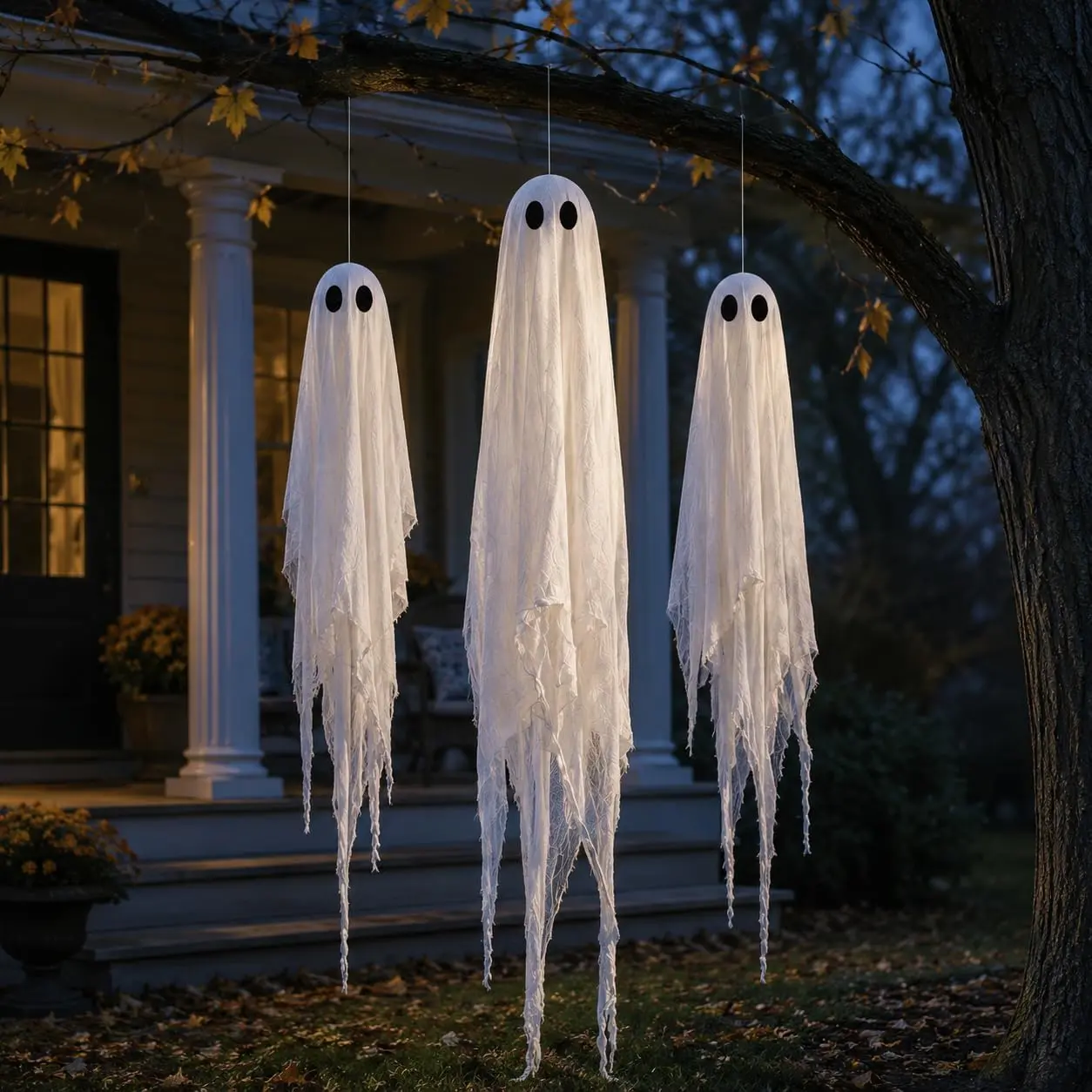 Spooky Art Deco Halloween Outdoor Decorations - 3-Piece Easy-Hang Hanging Ghosts