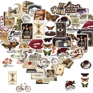 Vintage Gothic Aesthetic Sticker, 50pcs/set Dark Academia Decorative Sticker, Witchy Aesthetic Sticker for Water Bottle, Laptop, Self Adhesive Stickers