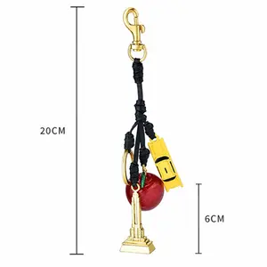Leshanxing Premium Hand-Woven Leather & Alloy Yellow Taxi Red Apple Keychain, 20cm Large Bag Charm Accessory - Aesthetic "Drive Safe" Graduation Gift & Matching Bestie Landmark Souvenir for Class of 2026